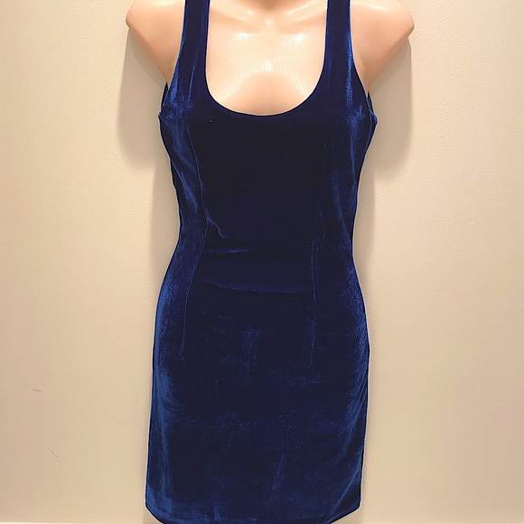 Colbalt Velvet Mini Dress - Picture 3 of 4